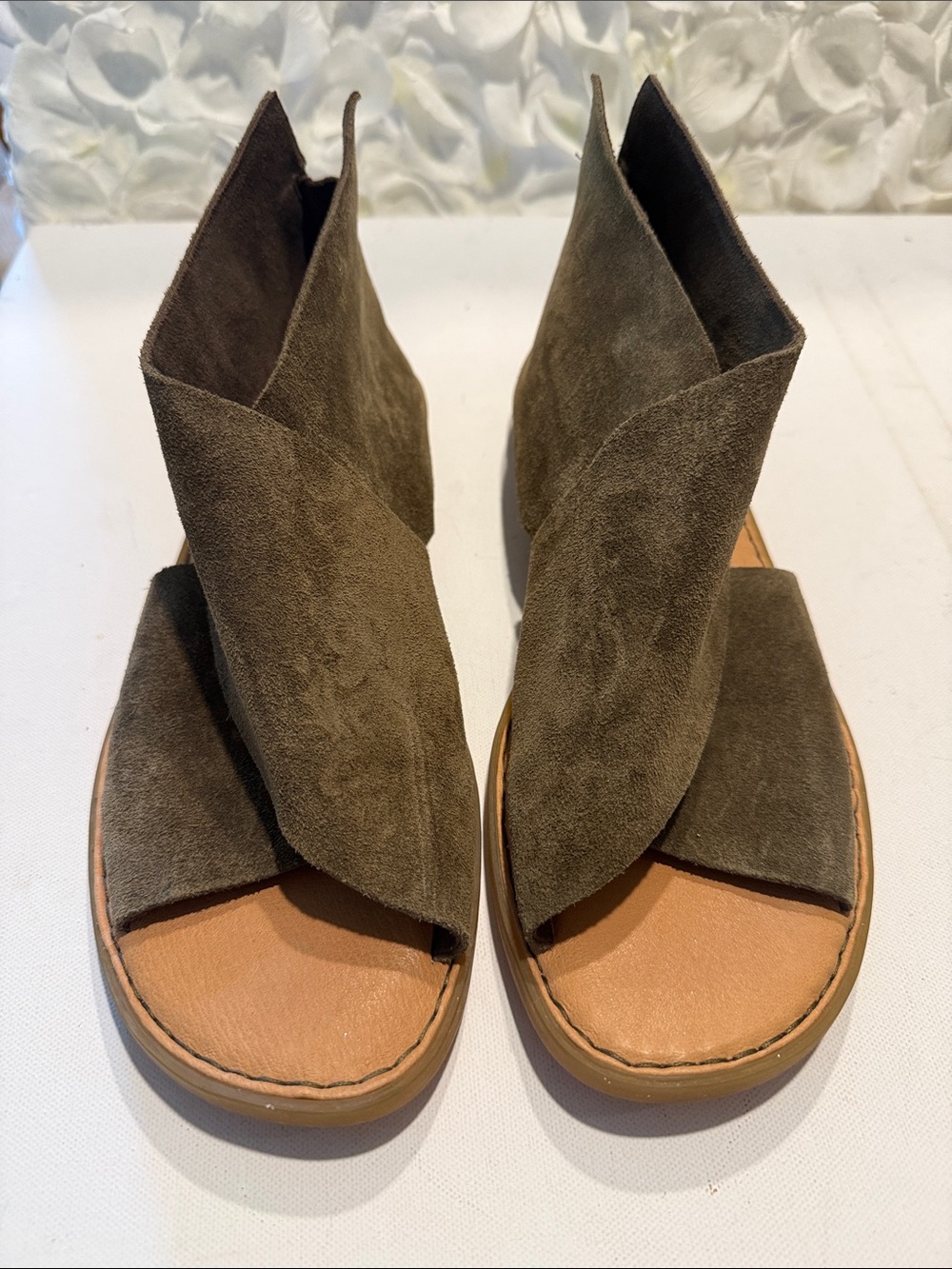 Born Olive Suede Crossover Open-Toe Sandals